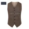 2018 Ny Vintage Wool Brown Herringbone Tweed Vests Brand Mens Suit Vest Slim Fit Farm Wedding Vest For Men Formal Waistcoat Men266w