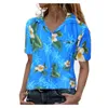 Camicette da donna 2023 Camicia hawaiana stampata per le donne Moda colletto rovesciato Camicie con bottoni e cardigan Top a maniche corte Tunica