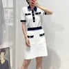 Новый M-Aje White Polo Кружевый воротниц с коротким рукавом+A-Line Half Skirt Skirt