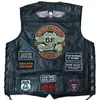 Men's Vests Motorcycle Vest Fashion Embroidered Sleeveless Jacket Sheepskin Waistcoat Locomotive Club Punk Veste For Man