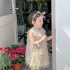 女の子のドレスダチョウの毛皮の子供たちの子供たちの女の子のためのスウィートプリンセスドレスサンドレススカートパーティーパフォーマンス服幼児の赤ちゃんワンピース
