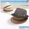 Cappelli a tesa avara Plaid Kids Summer Beach St Hat Jazz Panama Baby Boy Mesh Sun Fedora Ribbon Bambini casual Cappello da cowboy Drop Delivery Fashio