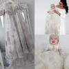 Blush Pink Crystal Chrzestna suknie dla niemowląt Długie rękawy koronkowe sukienki chrztu z maską pierwszą komunikację DR2407