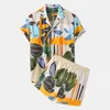 Men s Tracksuits Summer Single Breasted Shirt Set Hawaiian Style Two Piece Loose Casual Fashion Beach Holiday Homewear Shorts Suit 230724