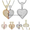 Other Jewelry Sets 18K Gold Broken Heart Necklace Hip Hop Copper Cubic Zircon Set 60Cm Chains Combination Joint Hearts Pendant Diamond Dhosu