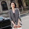 Trajes de mujer, traje gris, chaqueta de manga larga, otoño 2023, estilo coreano, informal, elegante y a la moda, Top drapeado