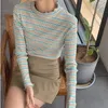 Women's T Shirts Half Turtleneck Striped T-shirt Knitted Women Shirt Spring Clothes Slim Long Sleeve Top Tshirt Korean Style Ladies Tees