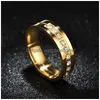 Med sidonstenar Uppdatera guldpar Diamond Stone Ring Bands for Women Män älskar rostfritt stål Engagemang CZ Löfte smycken Drop Del Dh0pl
