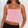 Regata Feminina Feminina Decote Redondo Básico Crop Top Cor Sólida Sexy Alças Sem Mangas Verão Feminina Colete Alta Femme