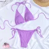 2022 été Sexy solide ensemble femmes cravate côté GString T-line Fa bandage brésil maillots de bain Bikini H230524