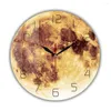 Horloges murales or pleine lune imprimé verre acrylique horloge Design moderne planète décor à la maison espace œuvre silencieux balayage montre à Quartz