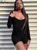 Kobiety Jumpsuits Rompers Hugcitar Women Solid Ribbed długie rękawie Playsuit Chude Bodycon Sexy Sportswear Fitness Streetwear Rompers Outfits Hurtowe 230721