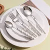 Set forchetta e cucchiaio coltello in acciaio inossidabile 304 da 16 pezzi - Eleganti manici in ceramica perlata Collezione di stoviglie squisite L230704