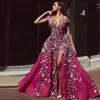 2022 Split Sukienki wieczorne z odłączonym pociągiem Różowe koraliki syrenki Zastosowane suknie balowe koronkowe luksusowe sukienki imprezowe de soiree237i