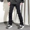 Roupas masculinas Grunge Y2K Streetwear Stacked Slim Jeans Flared Pants Men Black Hip Hop Straight Women Long Pantalon Homme 230620 L230724