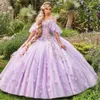 18 -wieczna Lilac Quinceanera Sukienki 2022 Off the ramion średniowieczna sukienka na studniówkę z kwiatami 3D Lace Up krótki rękaw Sweet 15 Vesti220J