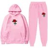 Conjunto de 2 agasalhos masculinos com estampa floral rosa moletom de lã com capuz calça jogging