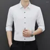 Camisas casuais masculinas Camisa de fibra de bambu manga comprida elástica sem costura outono e inverno negócios sem ferro ajustado