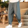 Mannen Broek Japanse Losse Katoen Linnen Mannelijke SummerCasual Harembroek Effen Kleur Broek Streetwear Plus Size S5XL 230724