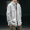 Camicie casual da uomo Plus Camicia coreana autunnale a maniche lunghe a righe di grandi dimensioni Abito da uomo cargo alla moda con design a due tasche