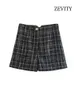 Vrouwen Jassen ZEVITY Vrouwen Mode Tweed Plaid Cropped Jas Jas En Hoge Taille Rits Gulp Shorts Vrouwelijke Tweedelige Sets mujer L230724