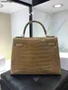 Handbag Crocodile Leather 7A Quality Genuine Handswen Bags Sewn 25cm real womenU5AD