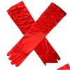 Cinq Doigts Gants Long Satin Élégant Pour La Mariée De Mariage Femmes Doigt Gants Mariage Fournitures Rouge Noir Rose Bleu Violet Drop Dhazi