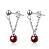 أقراط DANGE REAL S925 sterling الفضة الفضية العقيق إسقاط دوار AROS Mujer Oreja Red Gemstone 925 مجوهرات Orecchini إناث