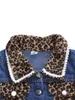 Kläderuppsättningar 16 år Baby Girls Denim Casual Outfit sätter ärmlös Leopardtryck denim Top Leopard Print Denim Shorts Suits Girls 230721