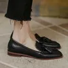 Elbise Ayakkabı Retro Püskül Yay Knot Küçük Deri Ayakkabı Kadınlar 2022 Loafers Kare Toe Alçak Topuklu Oxfords Kadın Ins Orijinal Deri Fringe Flats L230724