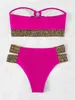 Damen Sexy Badeanzug Fa Flash Belt Set Zweiteiliger Badeanzug Beachwear Badende Träger Bikini Bandeau Bademode Damen 2023 H230515 H230524