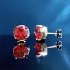 Dangle Earrings 2023 One Carat Round Diamond Red Corundum 7mmヨーロッパとアメリカのシンプルなファッション多目的なクロスボーダースタイル