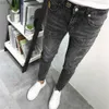 Herr jeans streetwear hip hop mans mycket mager rippade stretch denim jeans byxor smala passform svart vit mörk blå ljus blå jeans l230724