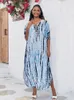 Lässige Kleider Edolynsa Frauen in Übergröße Cafer Streifen Druckkrawatte Dye Kaftan Badeanzug Deck Up Beach Maxi Kleider Lose Seite Split Robe Q1218