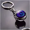 Key Rings Luminous Keychain 12 Constellation Ring Starry Sky Time Stone Glass Ball Accessories Pendant Gifts Drop Delivery Jewelry Dhmpq