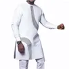 Chándales Dashiki para hombre, traje blanco africano de primavera y otoño, camiseta de dos piezas a la moda con cuello redondo, pantalones informales para fiesta de boda
