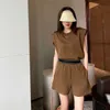 Summer Women's Sleeveless Short Sleeve Shorts Casual Fashion Suit, Acrylic Fabric Soft and Comfortable, Loose Version of Leisure Fashion.