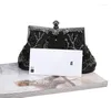 Evening Bags Fashion Black Ladies' Beading Beaded Banquet Handbag Clutch Party Bridal Bag With Shoulder Chain Makeup 03331-1-G