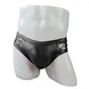 Underpants Low Waist Sexy Underwear Men Faux Leather Transparent Lace ZJH0957S