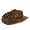 Bérets été dames mode Vintage tressé chapeau de paille Western Cowboy cordon réglable chevalier bord de mer soleil hommes