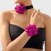 Colar Brincos Conjunto Design Retro Pulseira De Flanela Rosa Para Mulheres Temperamento Elegante Festa Presente Moda Jóias ES002