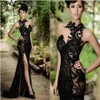 2021 Elegante Beading Split Evening Dresses Rami Salamoun Appliqued Gola Alta Sereia Lantejoulas Vestido de Baile Longo Imagens Reais Barato For292S