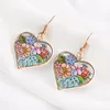 Dangle Earrings Female Retro Color Printing Love Pendant Earring Metal Peony Flower Banana Leaf Accessories Gift