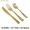 75-300 stücke Einweg Hochzeit Kunststoff Gold Geschirr Set Dessert Gabel Eis Löffel Messer Weihnachten Party Goldene Geschirr l230704