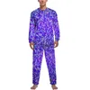 Men's Sleepwear Sequins Artwork Pajamas Blue Sparkling Print Long Sleeves Romantic Pajama Sets Two Piece Night Graphic Birthday Gift