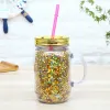 16oz snow globe pre-drilled acrylic Mason mug jar with handle straw lid double walled Plastic mason Cup Fruit Juice cold beverage drinking tumbler with hole plug JY24