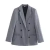 Ternos femininos xadrez chique escritório senhora vintage blazers para mulheres elegantes casacos 2023 manga longa blazer reto duplo abotoado