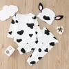 Kleidungssets Geborenes Kleinkind Baby Jungen Mädchen Kleidung Set Halloween Kostüme Welpe Kuh Muster Strampler Tops Hosen mit Hut 3PCS Outfits