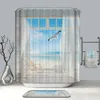 Rideaux de douche été bain fausse fenêtre plage paysage motif 3D Polyester lavable salle de bain produits 12 crochet