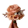 Dekoratif Çiçekler Hafif Kahve Düğün Gelin Austin Gül Yapay İnci Bilek Çiçek Damat Broş Korsaj Evlilik Aksesuarları Po Prop